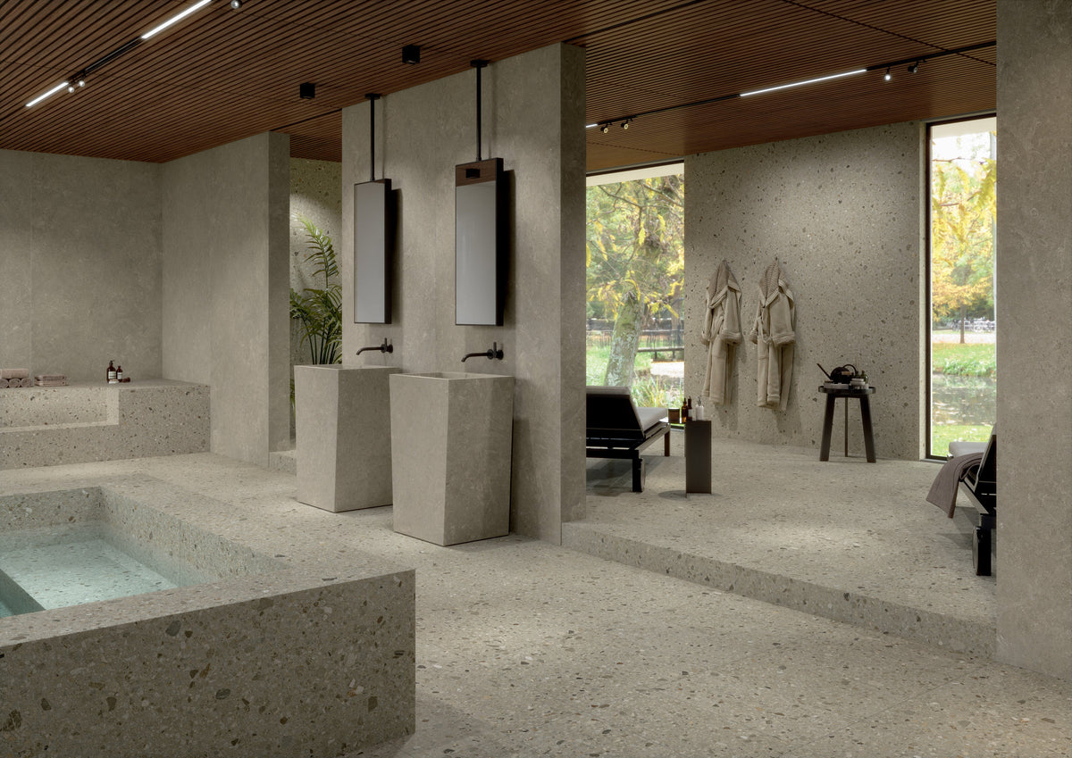 Fossil Nimbus and Relic tile in a spa