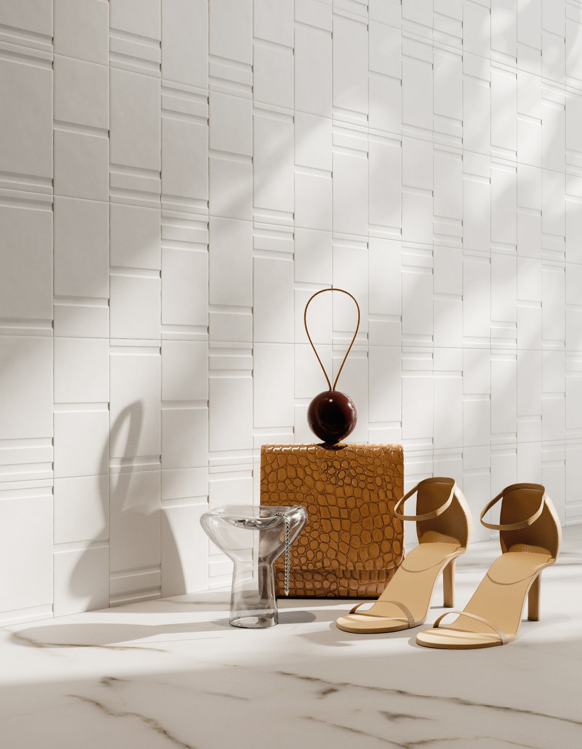 Track Frost Decor Mix — sculpted white wall tiles with accessories