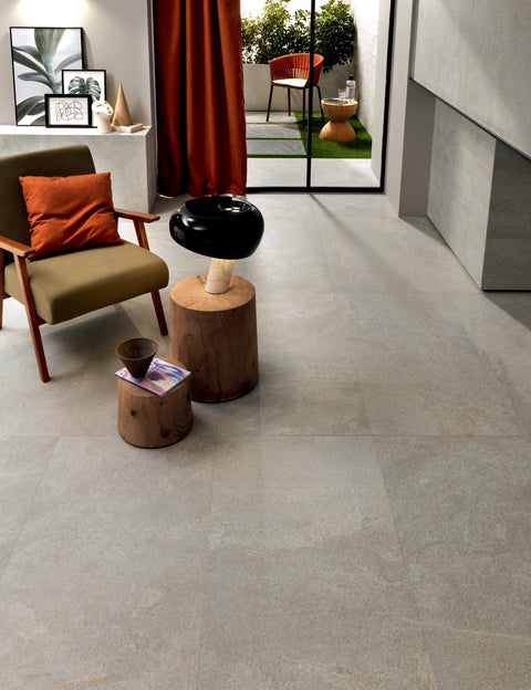 Ardenstone Moonstone porcelain tiles in a contemporary living room