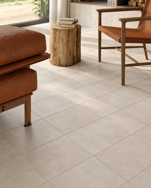 Craft Stoneclay floor tiles in a warm living room interior