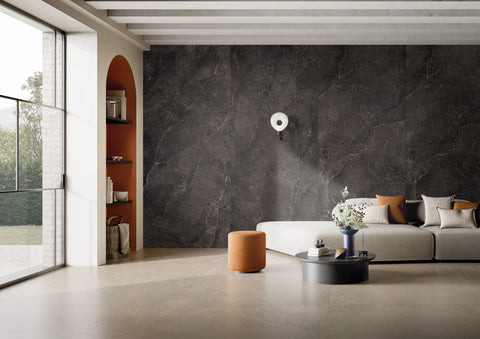 Milan Scala and Navigli porcelain tiles in a contemporary living space