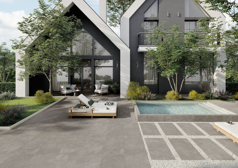 Milan Sforza porcelain paving in a contemporary exterior setting