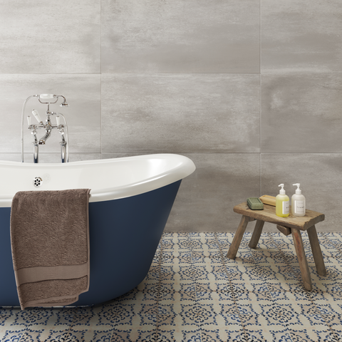 Wren Saint patterned floor tiles in a bathroom