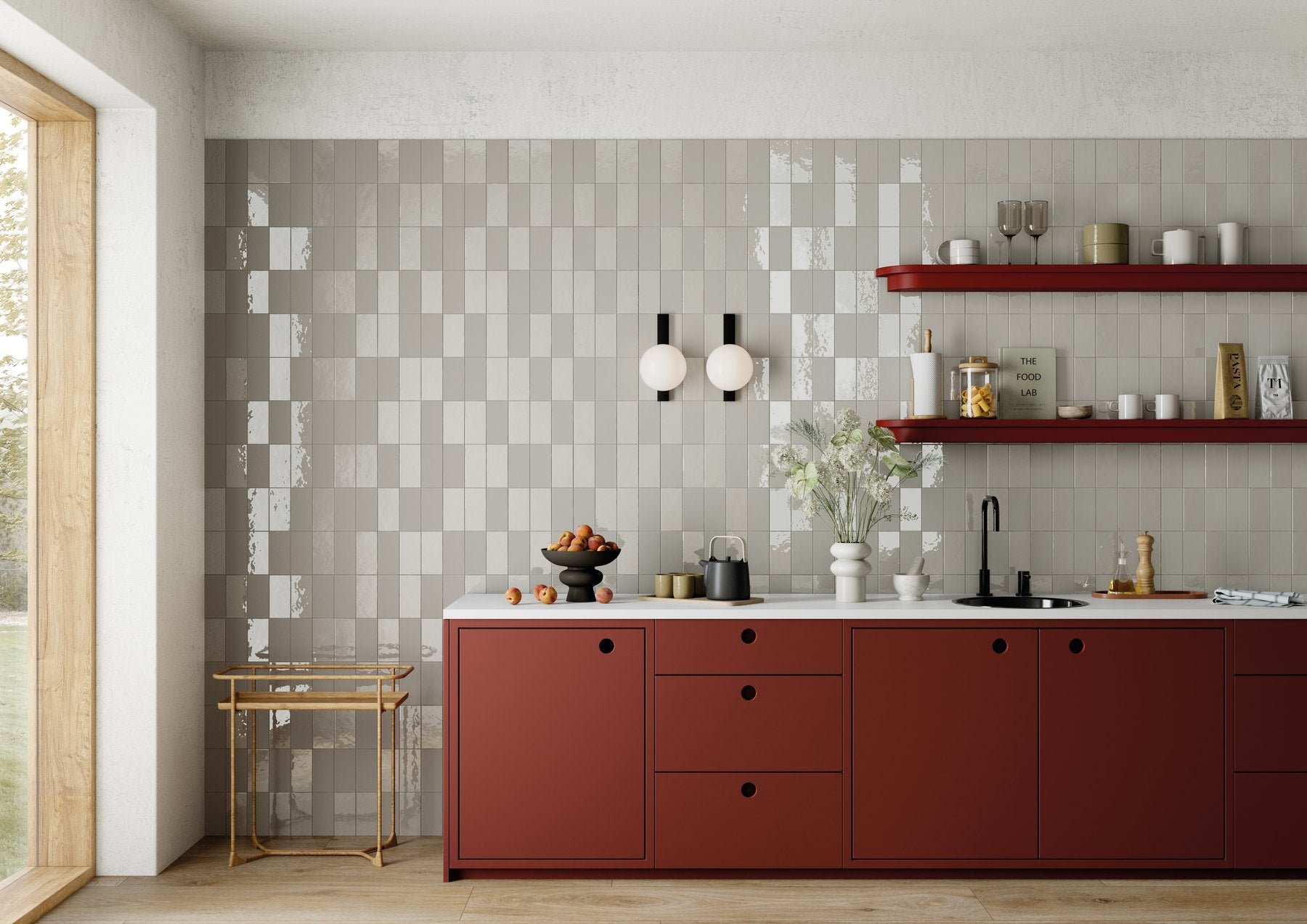 Track Pewter ceramic tiles in an interior setting